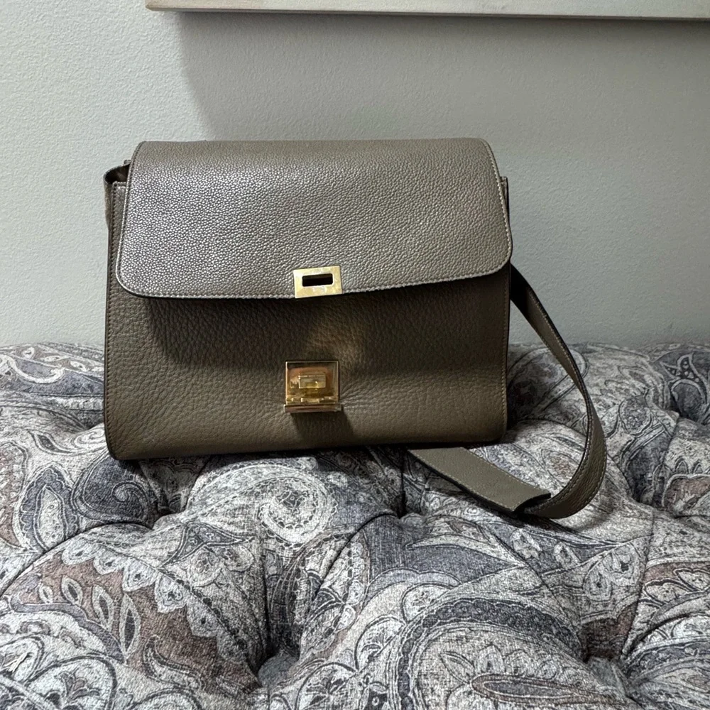 Celine Taupe Leather and Suede Satchel